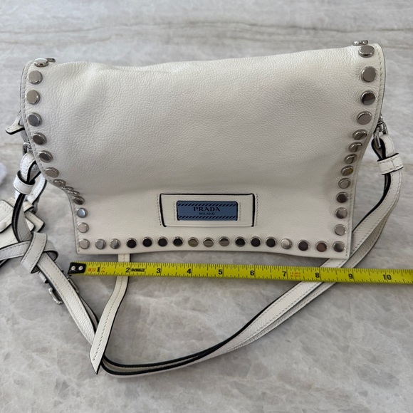 Prada Glace Studded Calfskin Leather Purse Etiquette Flap Foldover Handbag New - Picture 14 of 16
